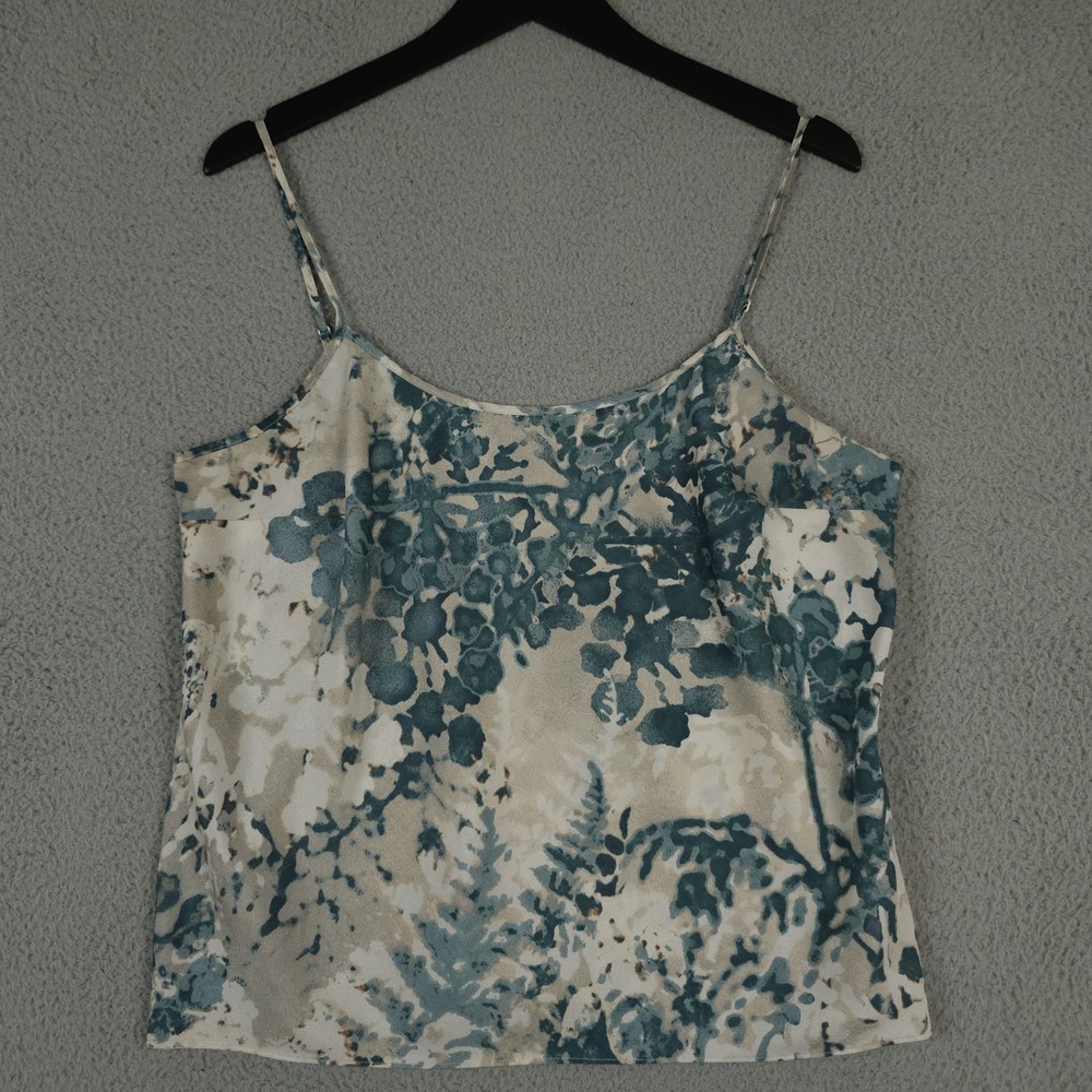 Talbots Cami Tank Top Womens 14 Blue Watercolor Floral Lightweight Satin Office